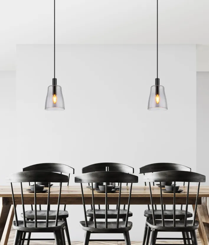 GLOBO Retrofit Pendelleuchte GARRI 15 cm schwarz /rauchfarbig