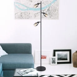 GLOBO Retrofit Stehleuchte HUBERTUS schwarz /rauch