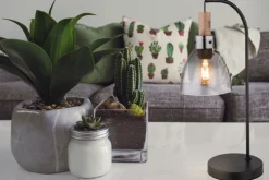 GLOBO Retrofit Tischlampe MATTEA 55 cm schwarz /Holzdekor