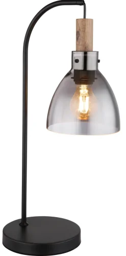 GLOBO Retrofit Tischlampe MATTEA 55 cm schwarz /Holzdekor