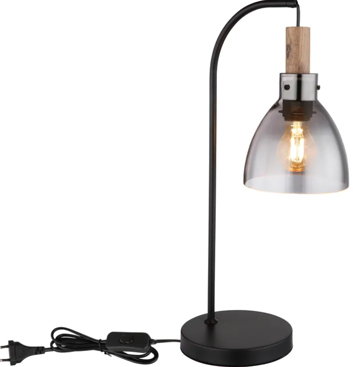 GLOBO Retrofit Tischlampe MATTEA 55 cm schwarz /Holzdekor