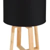 GLOBO Retrofit Tischlampe MORITZ 45 cm Holz /Schirm schwarz