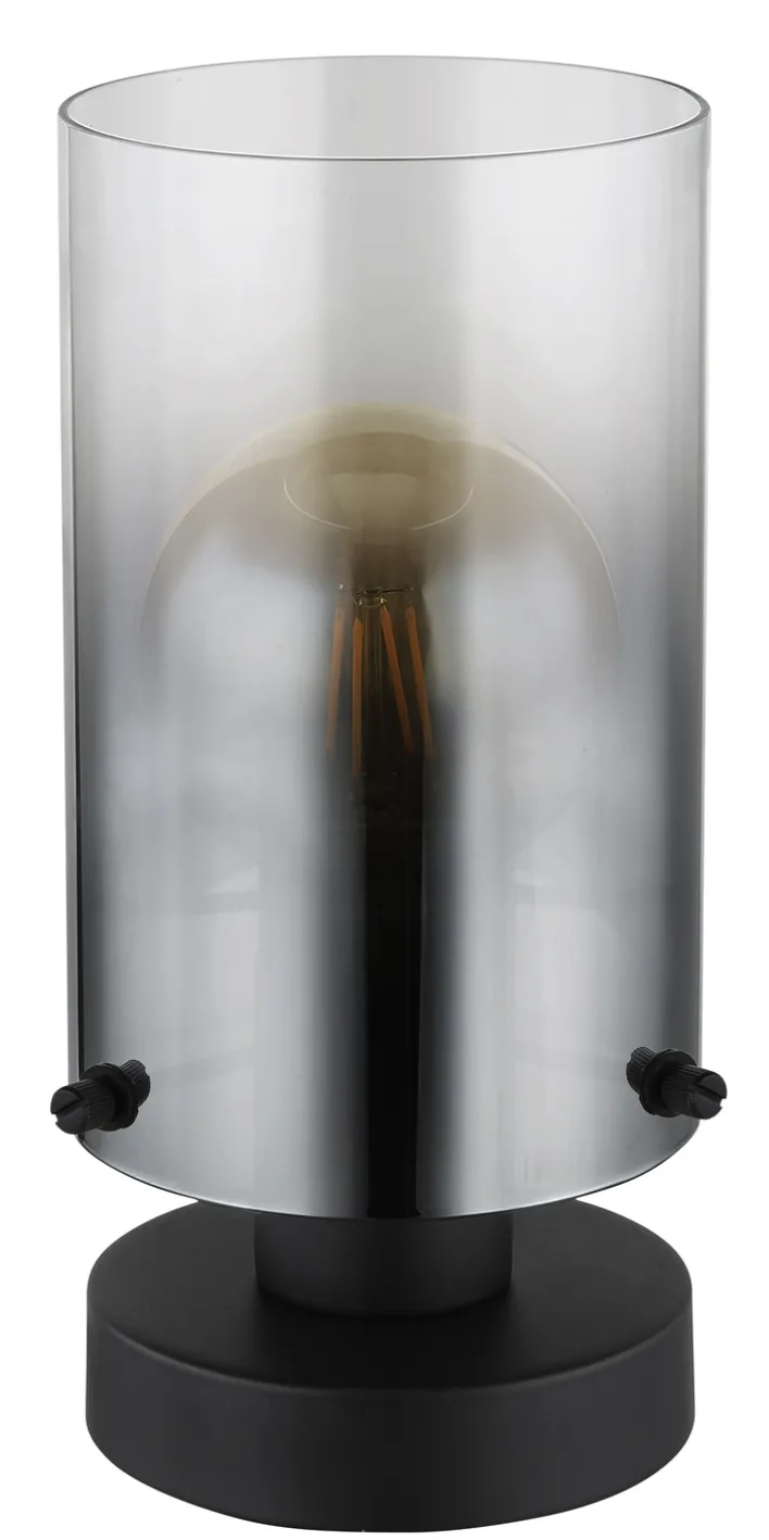 GLOBO Retrofit Tischlampe FLORENTINA 26 cm schwarz /Rauchglas