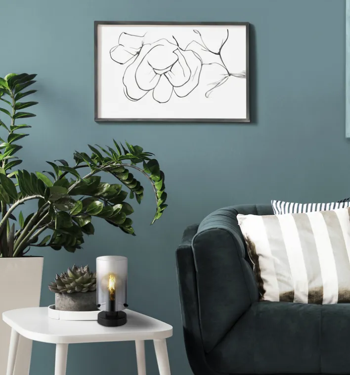 GLOBO Retrofit Tischlampe FLORENTINA 26 cm schwarz /Rauchglas