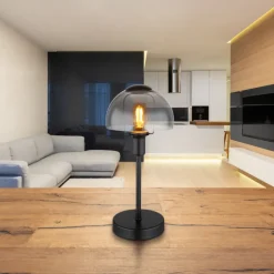 GLOBO Retrofit Tischlampe KOKKINI schwarz-goldfarbig /rauchfarbig