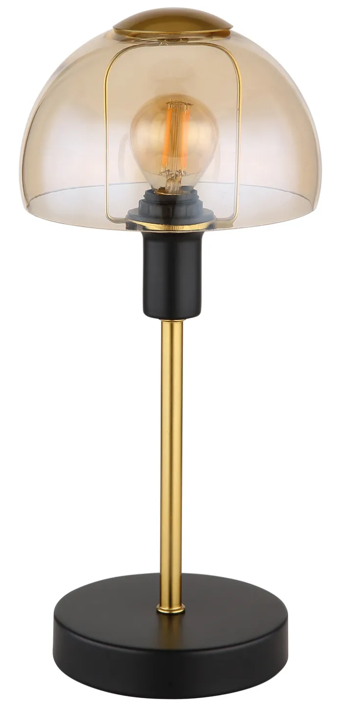 GLOBO Retrofit Tischlampe KOKKINI schwarz-goldfarbig /amber
