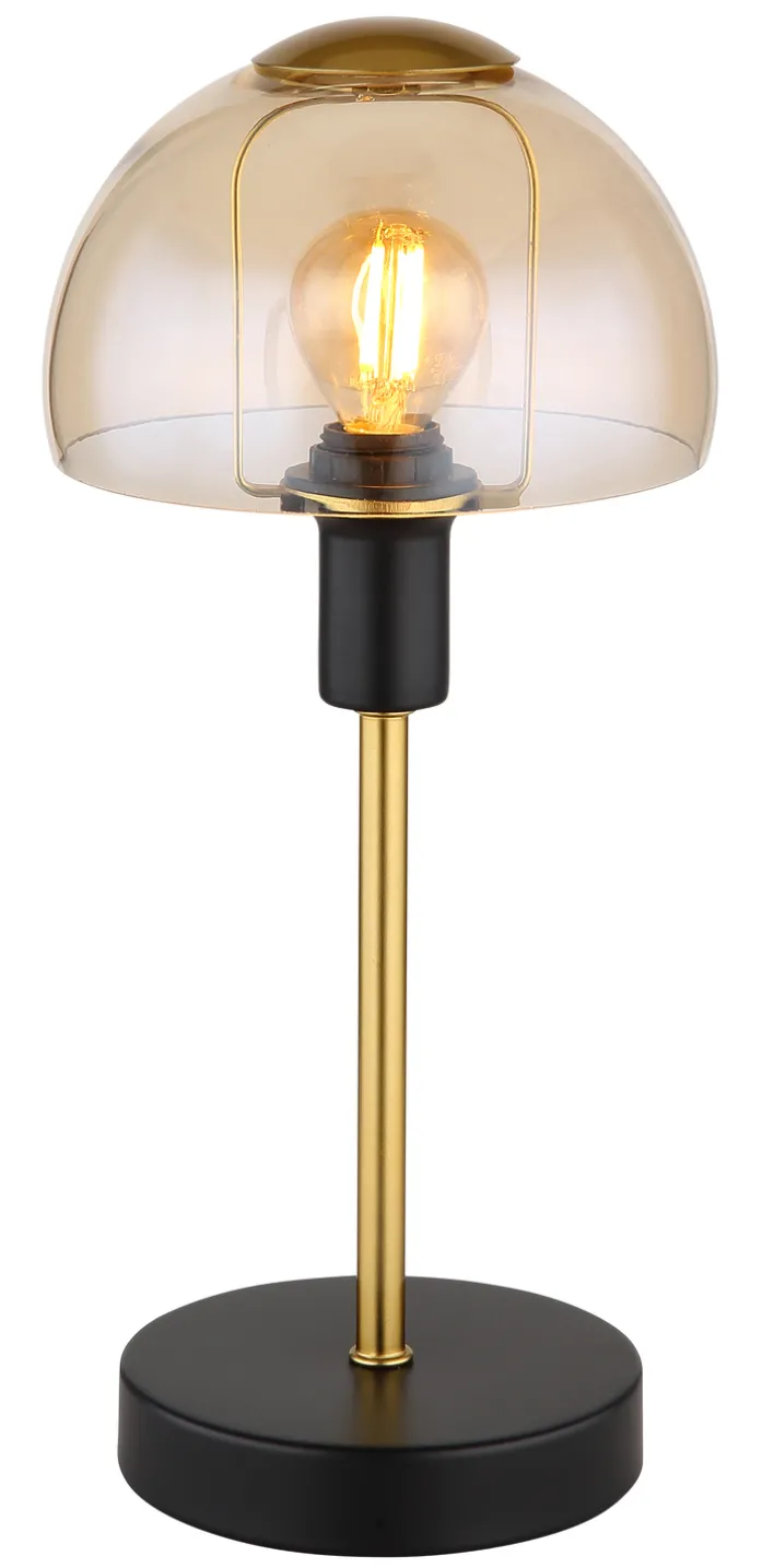 GLOBO Retrofit Tischlampe KOKKINI schwarz-goldfarbig /amber