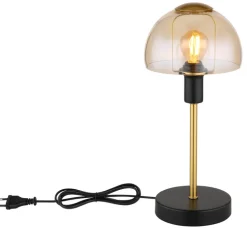 GLOBO Retrofit Tischlampe KOKKINI schwarz-goldfarbig /amber