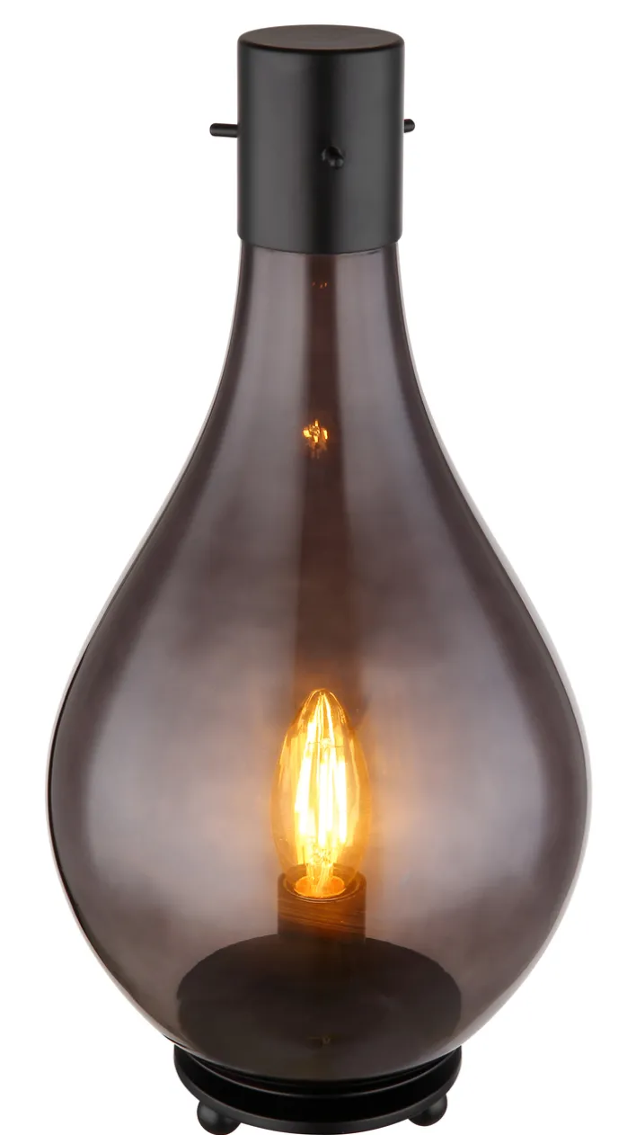 GLOBO Retrofit Tischleuchte OSKUS schwarz /Rauchglas
