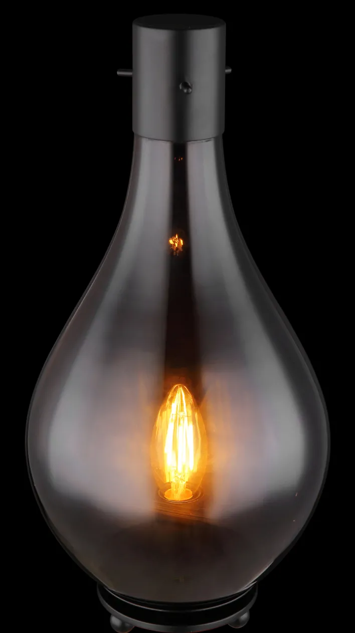 GLOBO Retrofit Tischleuchte OSKUS schwarz /Rauchglas