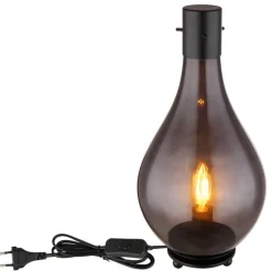 GLOBO Retrofit Tischleuchte OSKUS schwarz /Rauchglas