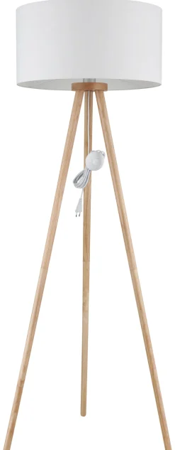 Globo Retrofit Tripod Stehlampe STABILO, Holznachbildung/Textil, Höhe 150 cm Braun/Weiß