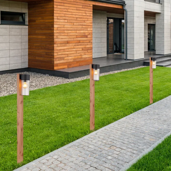 GLOBO Retrofit Wegeleuchte ETSI 100 cm Holzoptik