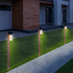 GLOBO Retrofit Wegeleuchte ETSI 100 cm Holzoptik