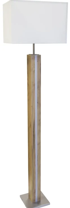 GLOBO Stehlampe FOREST, Holznachbildung/Textil/Metall, 150 x 40 x 27 cm Braun/Beige/Silberfarbig