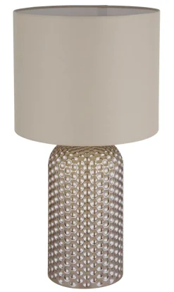 GLOBO Tischlampe SOFIA, Glas/Textil, Höhe 50 cm, E27, Schutzklasse 2, IP20, Beige