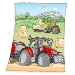 HERDING Kinder-Fleecedecke TRAKTOR 130 x 160 cm mehrfarbig