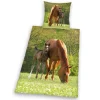 HERDING Kinder-Renforcé-Bettwäsche PFERDE 135 x 200 cm grün/braun