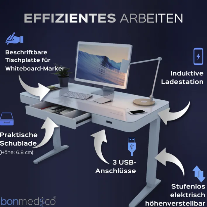 Höhenverstellbarer Schreibtisch BONMEDICO MOVU weiß