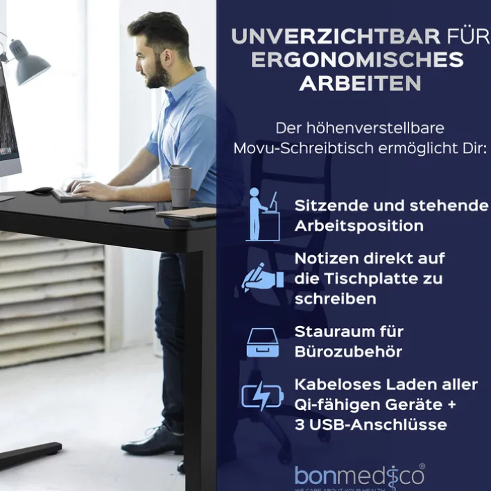 Höhenverstellbarer Schreibtisch BONMEDICO MOVU weiß