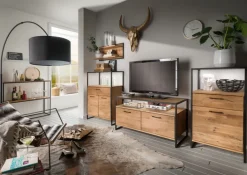 Highboard FRAME 80 x 108 cm Eiche massiv natur geölt/schwarz