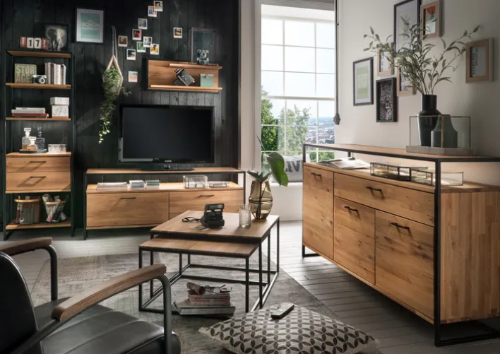 Highboard FRAME 80 x 108 cm Eiche massiv natur geölt/schwarz