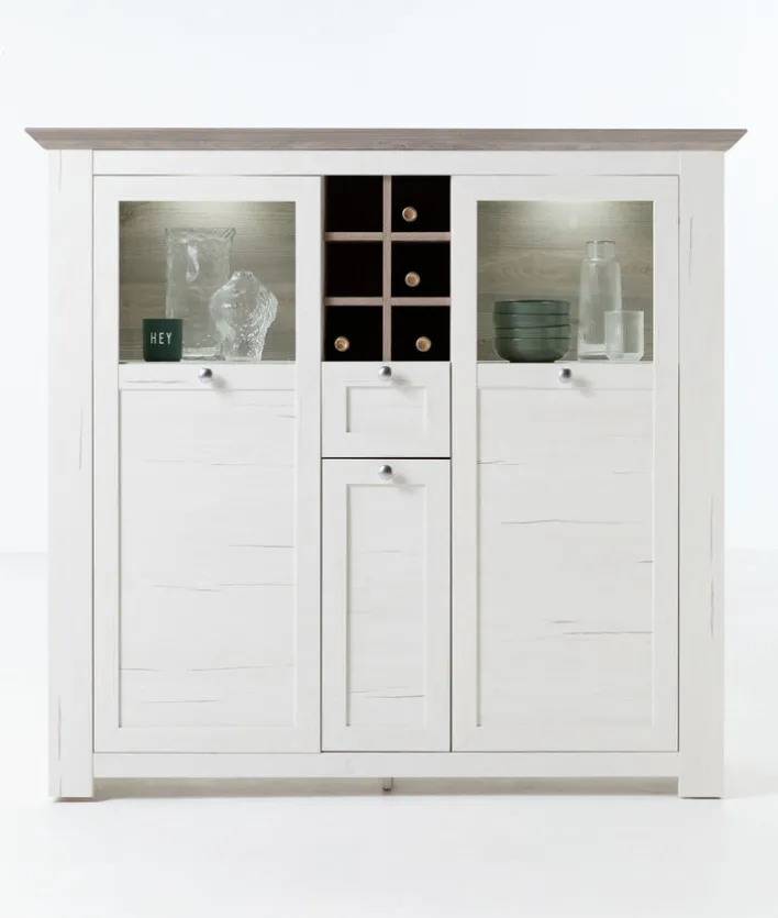 Highboard ISADORA 144 x 134 cm weiß/ braun