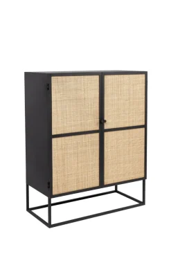 Highboard JOANNA 80 x 100 cm Rattangeflecht/schwarz