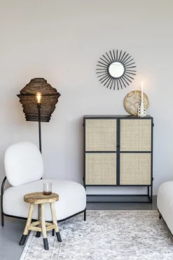 Highboard JOANNA 80 x 100 cm Rattangeflecht/schwarz