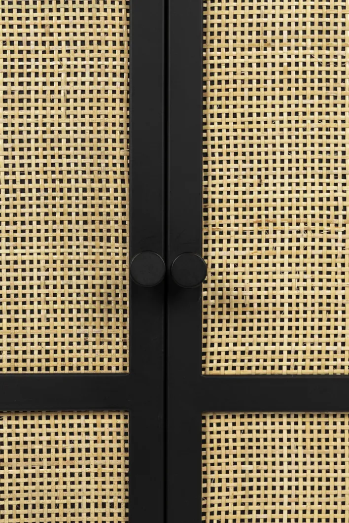 Highboard JOANNA 80 x 100 cm Rattangeflecht/schwarz