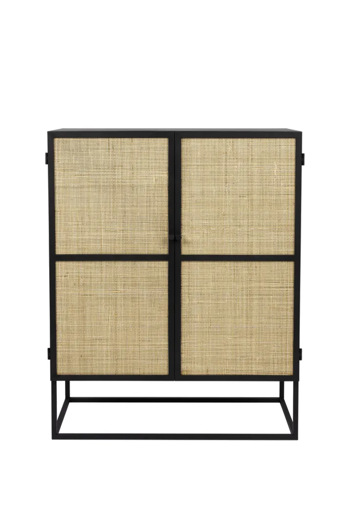 Highboard JOANNA 80 x 100 cm Rattangeflecht/schwarz