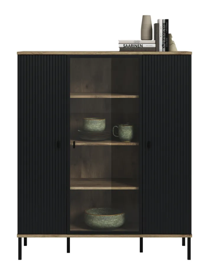 Highboard Lou 137 x 115 x 41 cm Nox Oak Nachbildung Braun/Schwarz