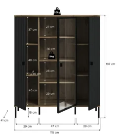 Highboard Lou 137 x 115 x 41 cm Nox Oak Nachbildung Braun/Schwarz
