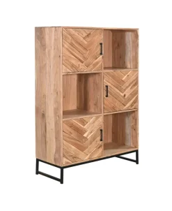 Highboard LUANDA 100 x 140 cm Massivholz Akazie natur/schwarz
