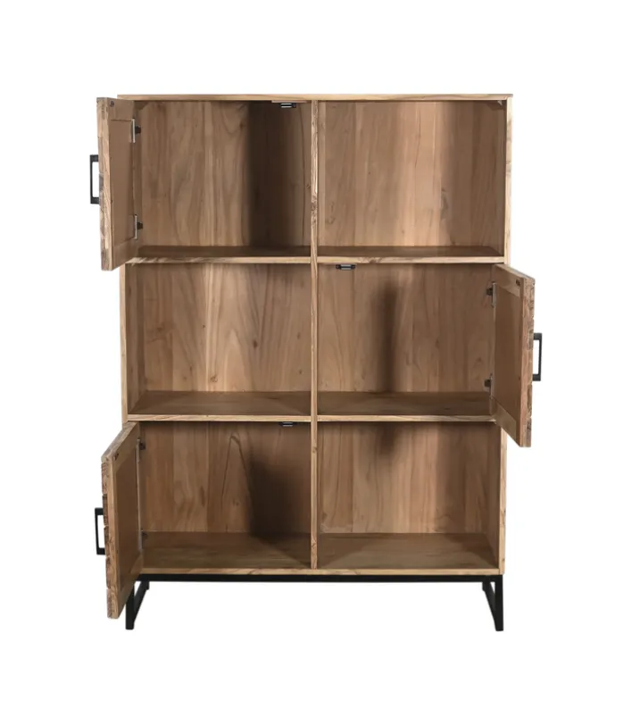 Highboard LUANDA 100 x 140 cm Massivholz Akazie natur/schwarz