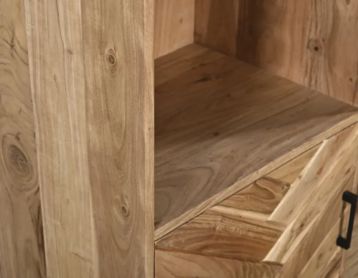 Highboard LUANDA 100 x 140 cm Massivholz Akazie natur/schwarz