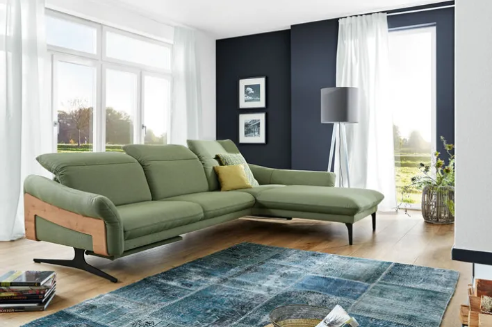 himolla Ecksofa 312 x 203 cm WAIDRING Echtholz/Stoffbezug Grün