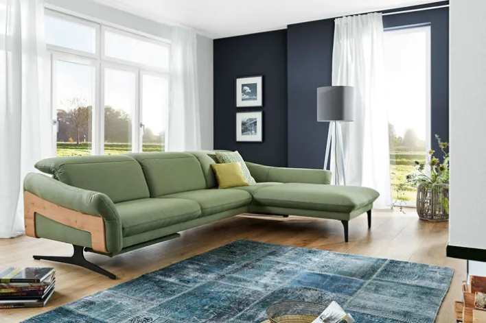 himolla Ecksofa 312 x 203 cm WAIDRING Echtholz/Stoffbezug Grün
