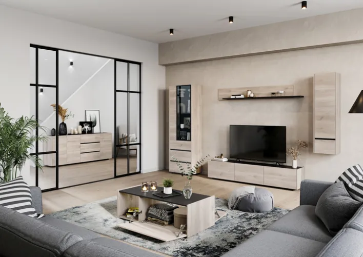 Hängeschrank EMMA 36 x 135 cm Castello-Eiche-Dekor beige/schwarz