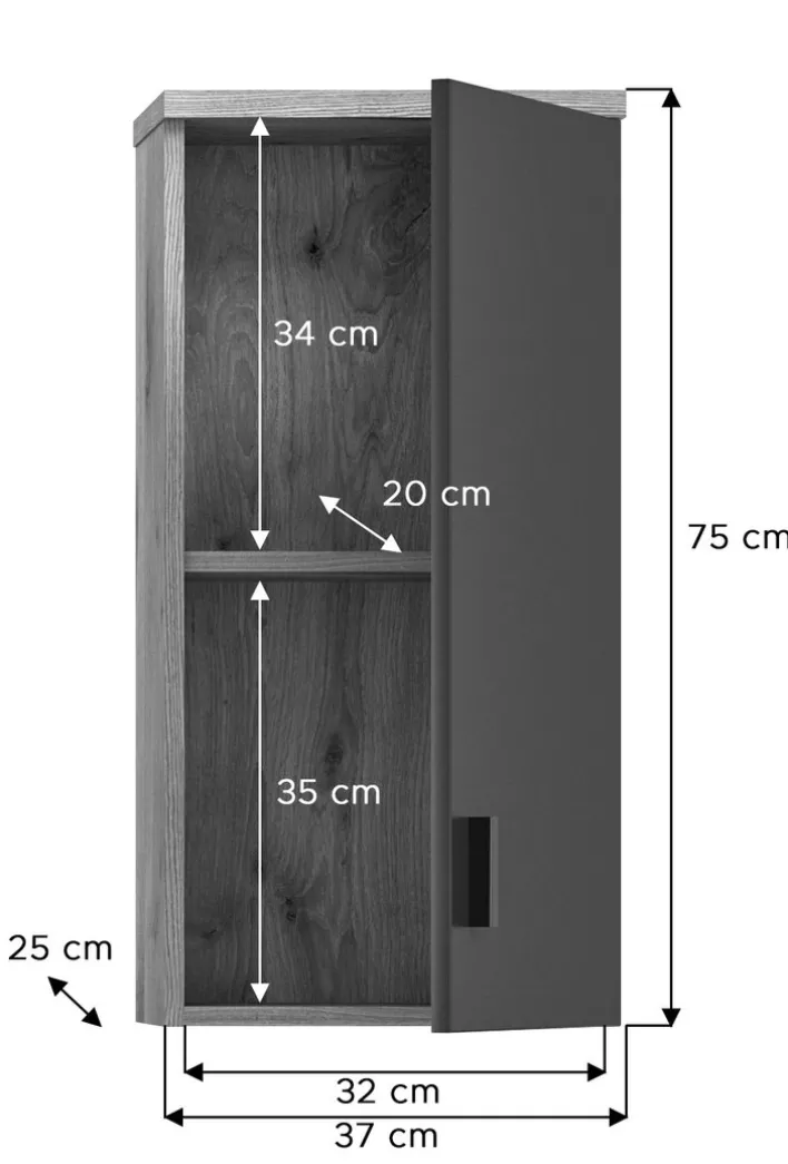 Hängeschrank GRADO 37 x 75 cm Eiche/ Grau