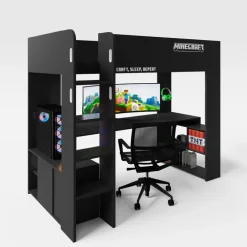 Hochbett MINECRAFT 90 x 200 cm schwarz/ grau