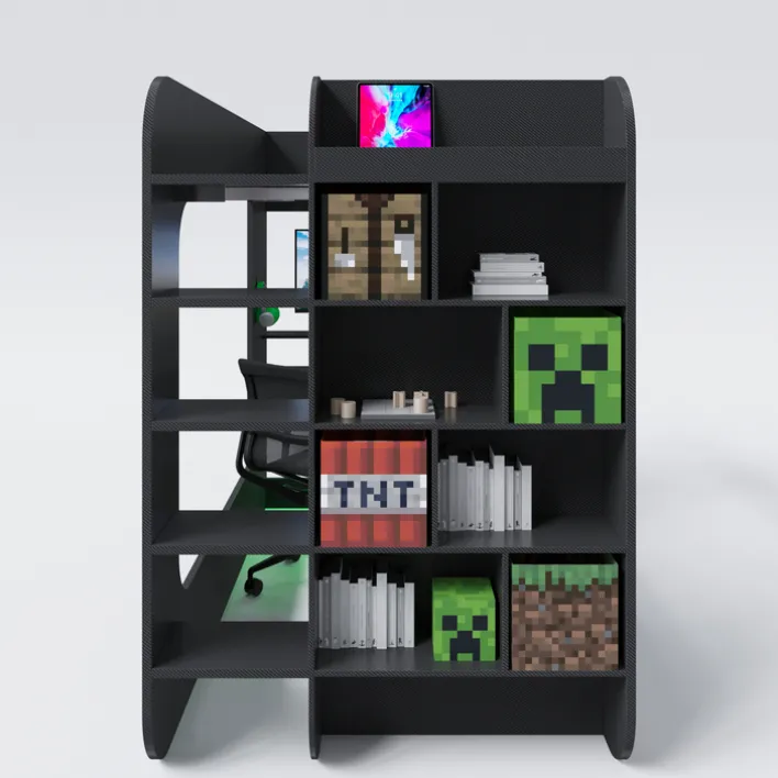 Hochbett MINECRAFT 120 x 200 cm schwarz/ grau