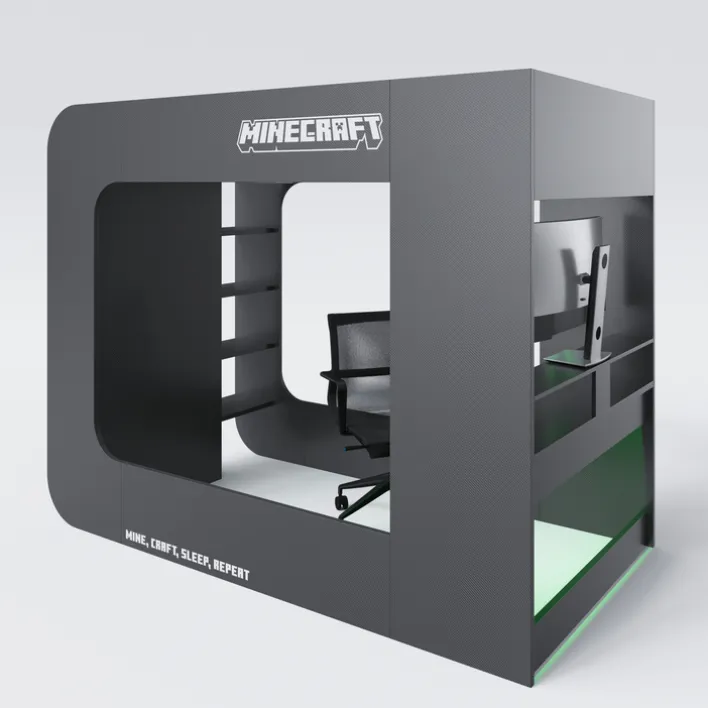 Hochbett MINECRAFT 120 x 200 cm schwarz/ grau