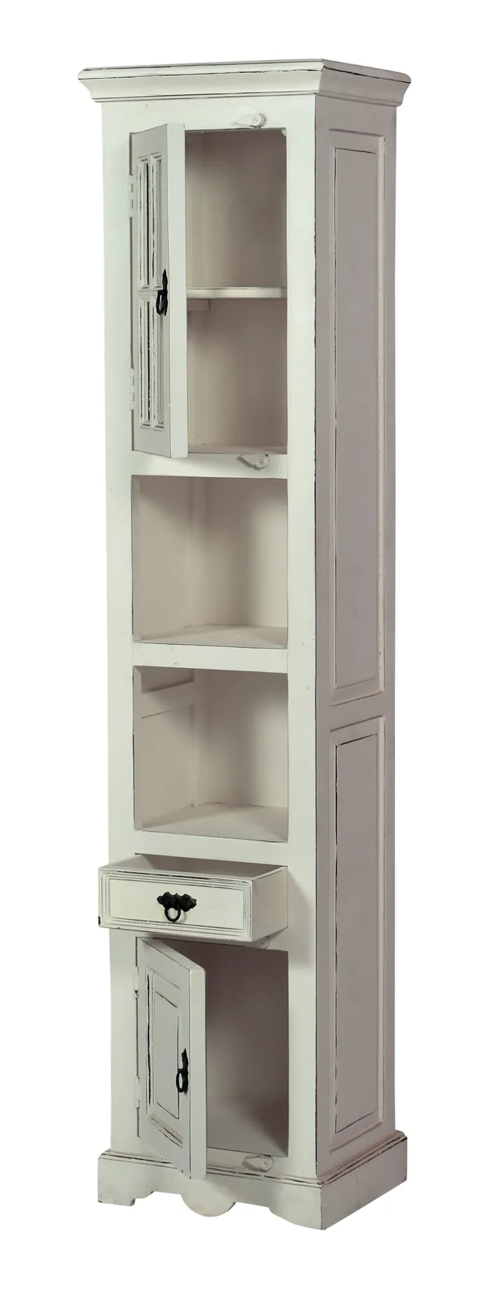 Hochschrank 44 x 188 cm Mango + MDF mit starken Gebrauchsspuren antikweiß