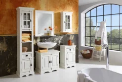 Hochschrank 44 x 188 cm Mango + MDF mit starken Gebrauchsspuren antikweiß