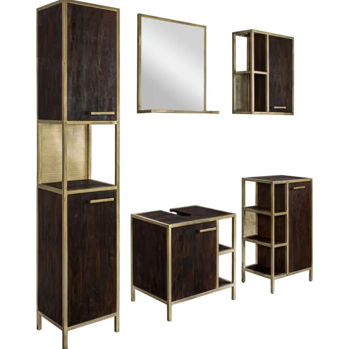 Hochschrank GOLDEN BATH 34,5 x 190 cm Braun/ Goldfarbig