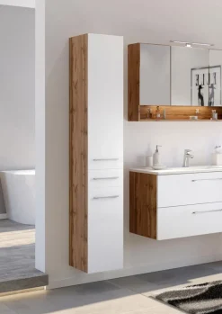 Hochschrank LIVORNO 30 x 180 cm Wotan Eiche/ Weiß matt