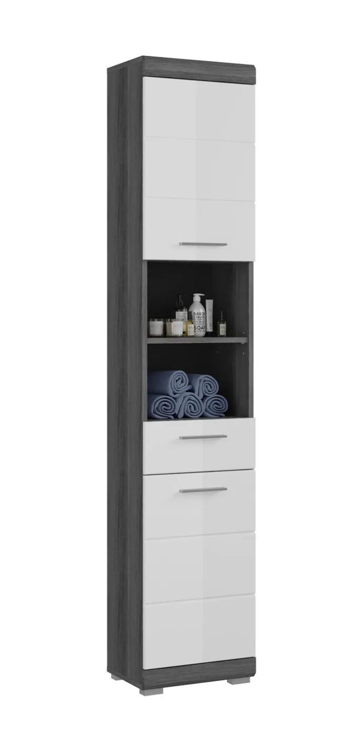 Hochschrank SCOUT 37 x 191 cm grau/ weiß Hochglanz