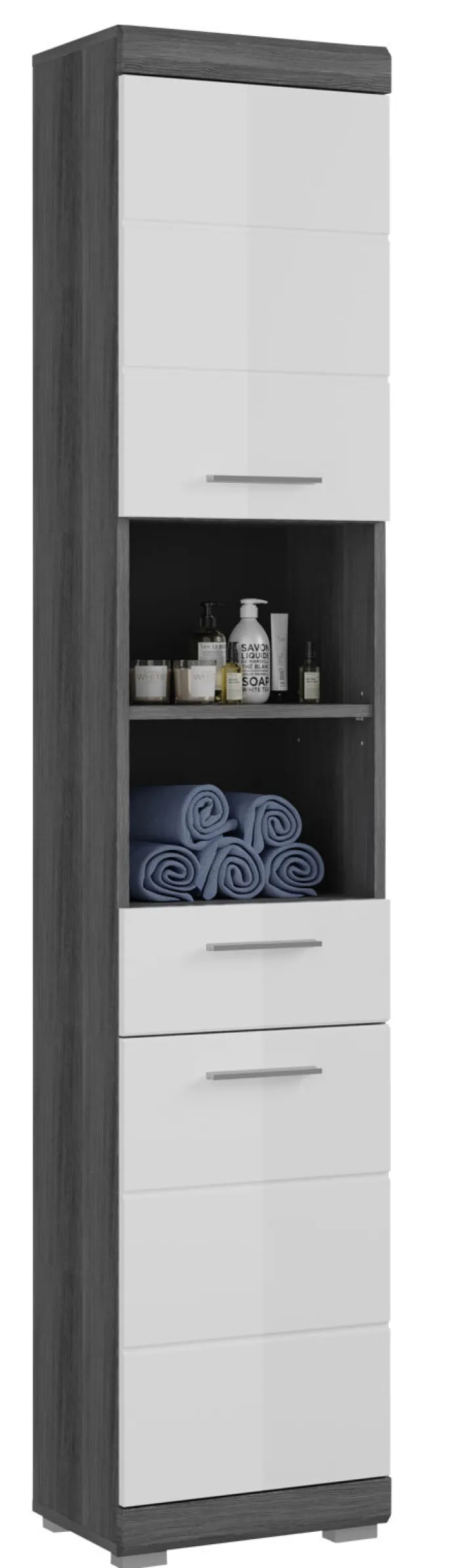 Hochschrank SCOUT 37 x 191 cm grau/ weiß Hochglanz