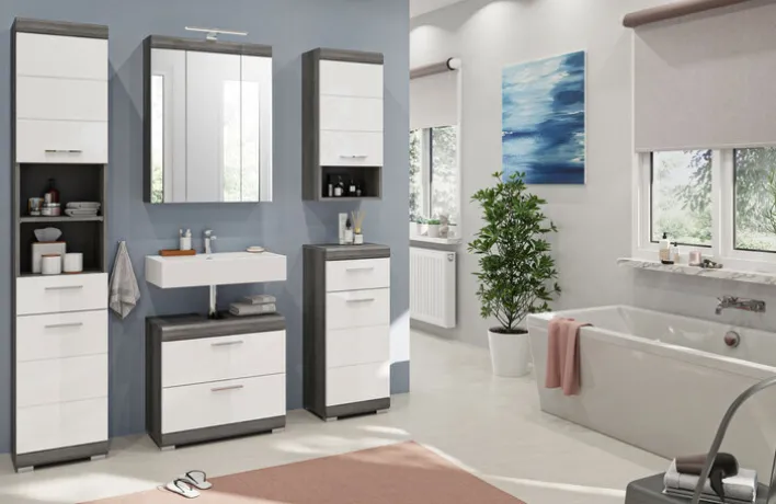 Hochschrank SCOUT 37 x 191 cm grau/ weiß Hochglanz